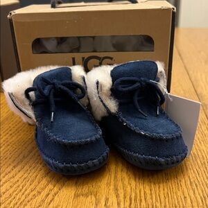 UGG Kids Navy Moccasins with Cream Lining